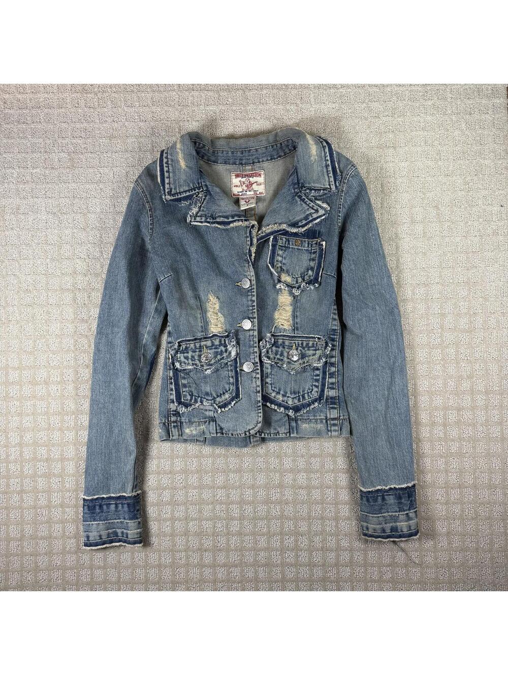 True Religion Distressed Denim Jacket Small